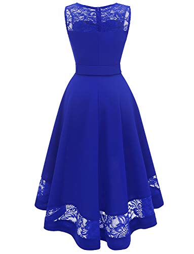 Gardenwed Vintage Sin Mangas Vestidos de Dama de Honor Vestidos de Fiesta de Encaje Floral de Alta Bajo La Noche de Las Mujeres Vestidos de Cóctel Royal Blue 2XL