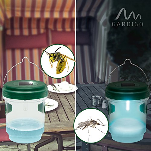 Gardigo - Trampa Solar para Abejas, Avispas, Avispones, Insectos, Mosquitos; Interior y Exterior; Super Eficaz con Luz Solar LED