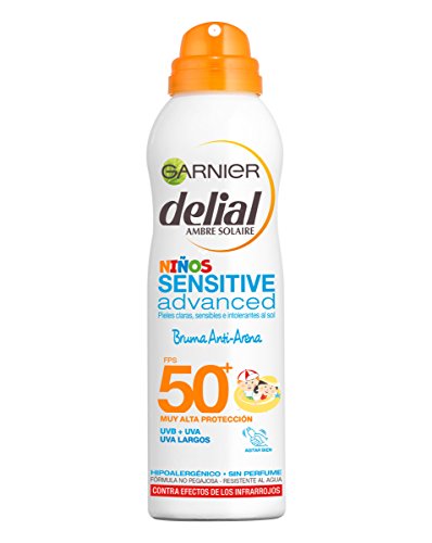 Garnier Delial Niños Sensitive Advanced Spray Protector Solar Anti-Arena para Pieles Claras, Sensibles, Alta Protección IP50+ - 200 ml