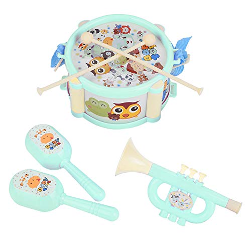 Garosa 6 Piezas de Instrumentos Musicales para Niños Pequeños, Tambor de Arena Interesante, Trompeta, Juguetes Musicales para Bebés, Niños y Niñas(Verde)