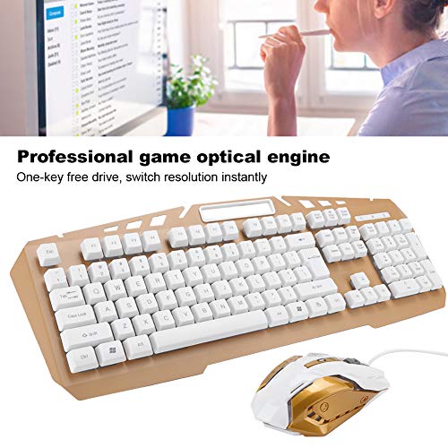 Garsentx Juego de Teclado y Mouse con Cable, retroiluminación LED Colorida, Teclado y Mouse para Juegos mecánicos, Accesorios Profesionales para Juegos de computadora(Blanco)