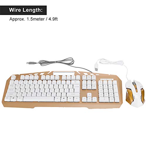 Garsentx Juego de Teclado y Mouse con Cable, retroiluminación LED Colorida, Teclado y Mouse para Juegos mecánicos, Accesorios Profesionales para Juegos de computadora(Blanco)