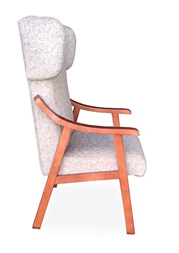 Gasten a gusto- Silla con Brazos y Orejas apoya-Cabeza. Madera Color: Cerezo (Medidas: 117 * 69 * 57 cm) Tela Antimanchas: para Personas Mayores o geriátrico. Prótesis de Cadera. Beige