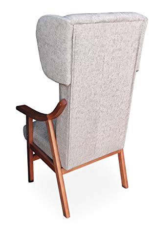 Gasten a gusto- Silla con Brazos y Orejas apoya-Cabeza. Madera Color: Cerezo (Medidas: 117 * 69 * 57 cm) Tela Antimanchas: para Personas Mayores o geriátrico. Prótesis de Cadera. Beige