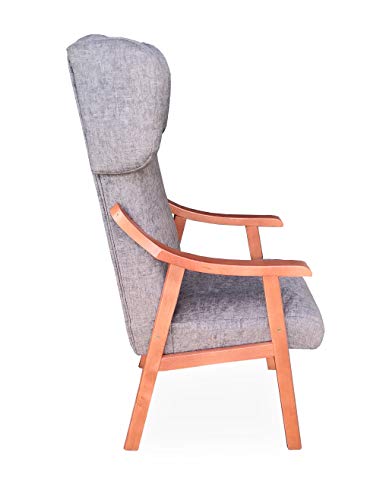 Gasten a gusto Silla con Brazos y Orejas apoya-Cabeza. Madera Color: Cerezo (Medidas: 117 * 69 * 57 cm) Tela Antimanchas: para Personas Mayores o geriátrico. Prótesis de Cadera. Gris