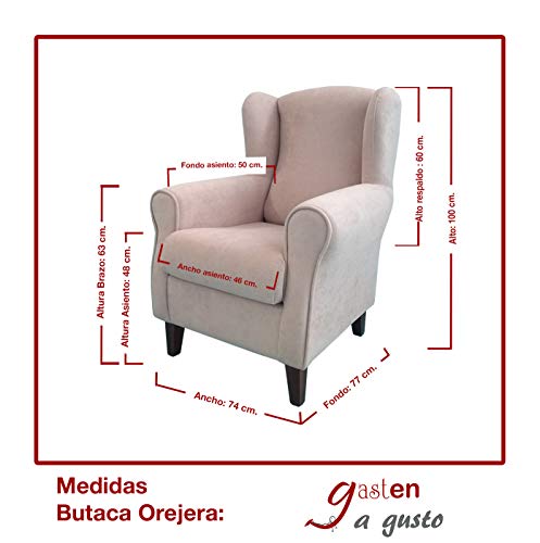 Gasten a gusto Sillón Butaca Orejera- Tela Anti-Manchas (Acualine), tamaño reducido para salón o Dormitorio. (Medidas : 103 * 74 * 78 cm.) para Ver la TV, Leer o Lactancia.… Beige