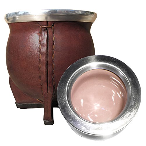 Gaucho Bruno Mate ceramico Forrado en Cuero con Boquilla Ancha de Acero