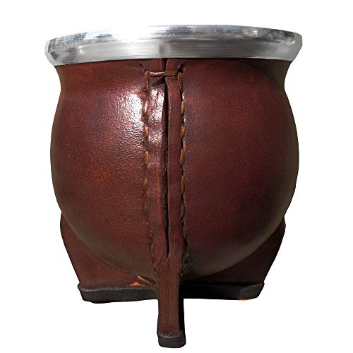 Gaucho Bruno Mate ceramico Forrado en Cuero con Boquilla Ancha de Acero