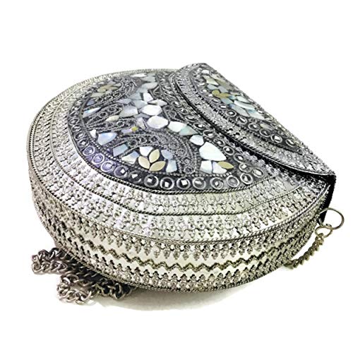 Gauri Bolso de plata nácar bolsa de piedra embrague étnico indio antiguo bolso bolsa de mosaico bolsa de metal regalo de las niñas