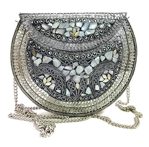 Gauri Bolso de plata nácar bolsa de piedra embrague étnico indio antiguo bolso bolsa de mosaico bolsa de metal regalo de las niñas