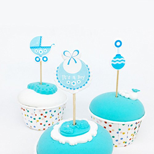 Gazechimp 18pcs Topper de Madera de Pastel Diseño con Niña/Niño Adornos de Cupcake de Fiesta de Bautizo de Bebé - Es un niño