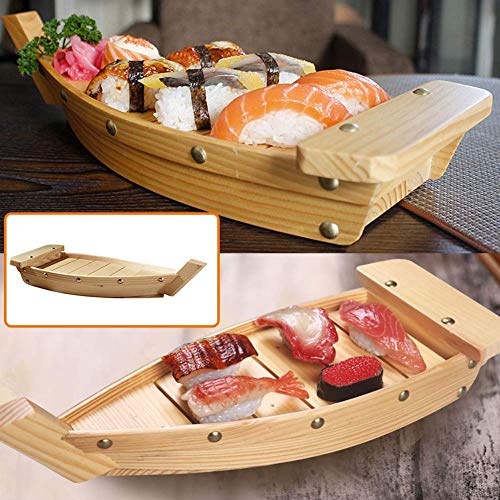 GCDN - Bandeja para sushi (madera), diseño japonés Plato para sushi, cocina, utensilios, japonés, cuisín, sushi, barco, sashimi, plato, cuenco, madera, Como se muestra en la imagen., 37x15.3x7cm