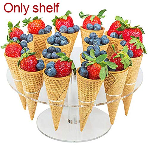 GCDN Cono de Helado Soporte, 16 Agujero Acrílico Soporte de Cono Expositor Conos Suchi Dedo Comida Soportes para Palomitas Cono y más, para Cumpleaños Fiesta Té de la Tarde Fiesta (Transparente)