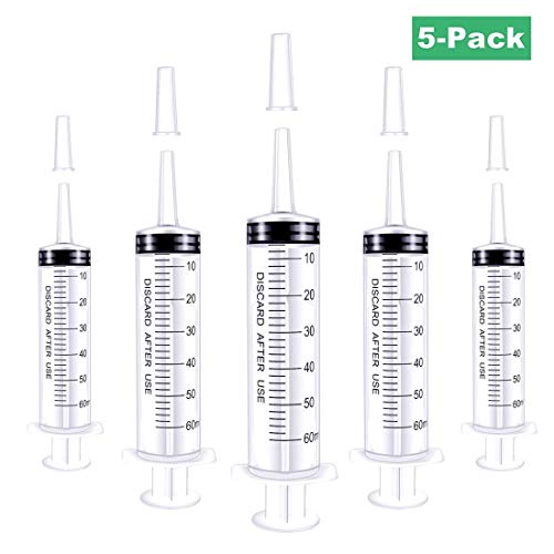 Gebildet 5pcs Jeringuillas de plástico 60ml, Jeringa de Jardín, Jeringas Desechables, Ideal para Laboratorios Científicos, Medición, Riego, Relleno, Filtración, Múltiples Usos, sin Aguja