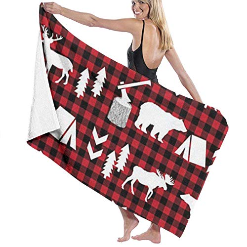 Gebrb Toallas de baño, Microfiber Travel & Beach Towel,Camping Towel, Gym Towel, Sports Towel, Swimming Towel - Buffalo Plaid Woodland Christmas Winter Print 31x51 Inches