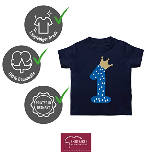 Geburtstag Baby - 1. Geburtstag Krone Junge Erster - Navy Blau - BZ02 - Baby T-Shirt Kurzarm … (Azul Marino, 12-18)