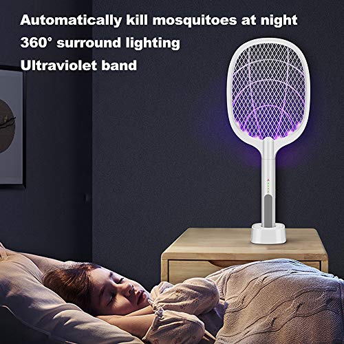 Gecheer Raqueta Mosquitos Electrica USB Recargable, Matamoscas Electrico Exterior, con Lámpara de Iluminación LED, Malla de Seguridad de 3 Capas Toque Seguro