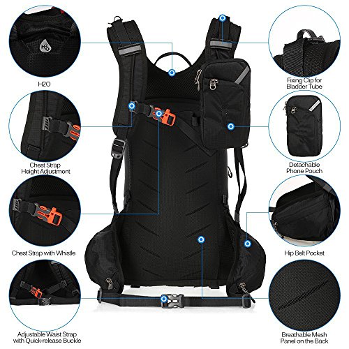 GemCoo Mochila Ciclismo Bicicleta 18L Impermeable Hidratación de Agua Respirable Impermeable Ultraligero con Cubierta de Lluvia (Negro)