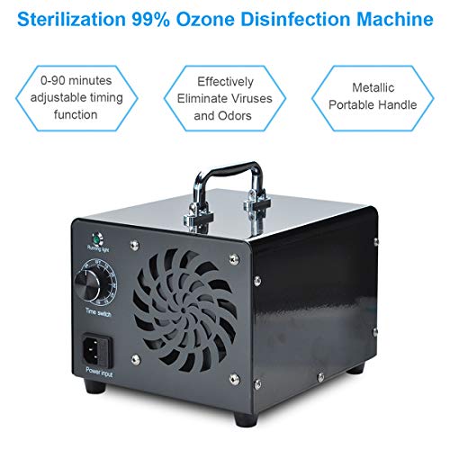 Generador de ozono Podazz 15000mg / h 120W, desodorante de sala de ionización de aire doméstico de máquina O3, utilizado para ropa, mantas, gabinetes, mascotas (negro, 15000mg / h)