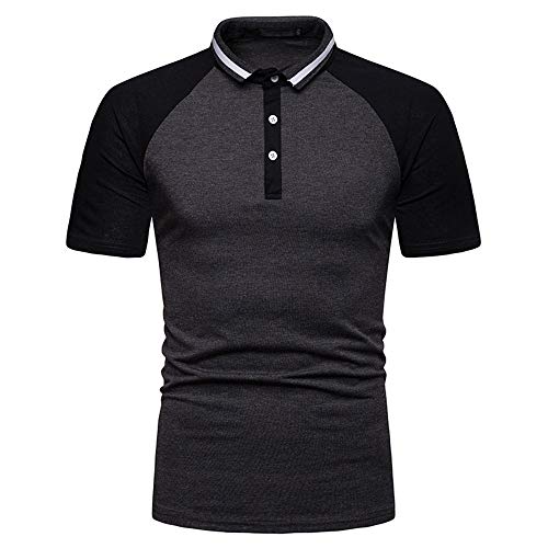 Generice Summer - Polo de manga corta con cuello de Henry para hombre Gris gris oscuro M