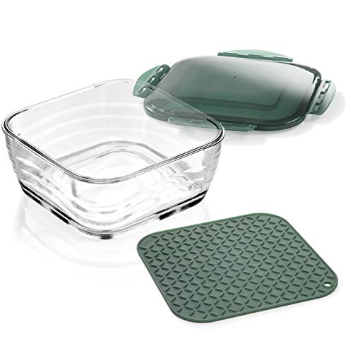 Genius Nicer Dicer Chef - Cuenco grande de cristal con tapa y alfombrilla de silicona para horno, apto para horno y congelador