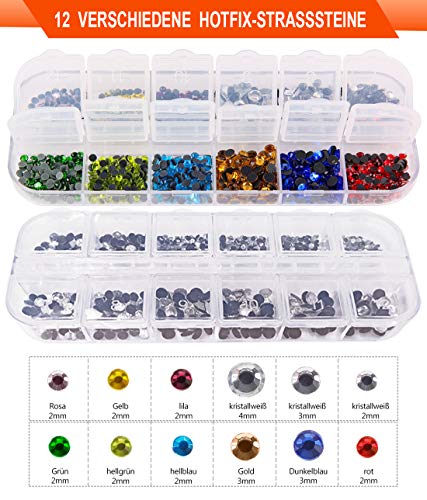 Genround Hotfix Aplicador Herramienta, Aplicador de HotFix, con 2180pcs Diamantes de Imitación Piedras del Strass/Caja de Almacenamiento/Gemas Picking Pen para Ropa Zapatos Bolsa Tarjeta