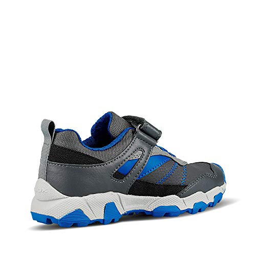 Geox Niños Zapatillas MAGNETAR Boy WPF,Chico Bajo,Zapato bajo,Deportivo,Cierre de Velcro,Removable Insole,Impermeable,DK Grey/Royal,32 EU/13 UK Child