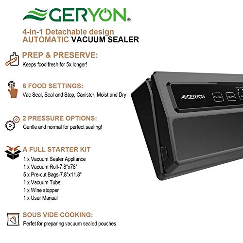 Gerión de vacío, automático Alimentos vacío con Starter bolsillos y rollos para alimentos y almacenamiento de Sous Vide 2-E2900-Black