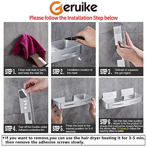 GERUIKE Baño Estante Autoadhesivo Baño Esquina para Ducha Aluminio Estante Ducha Sin Taladro Acabado Mate Cesta de Ducha Estantes de Pared Cesta Estanteria Rectangular Plata