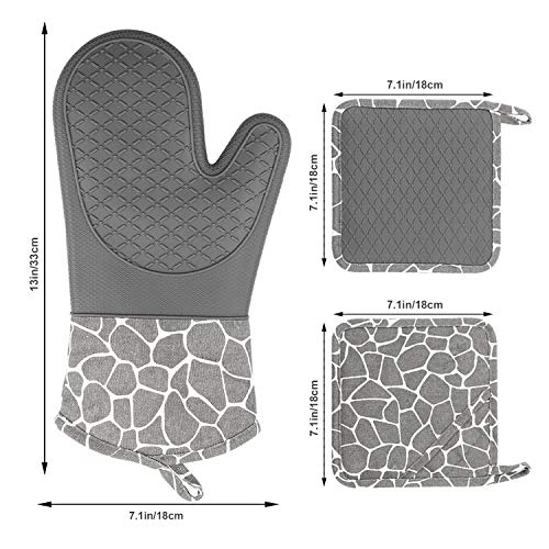 Gesentur Guantes y agarraderas para Horno, Guantes Resistentes al Calor, Guantes de Silicona Antideslizantes, para cocinar, Hornear, Asar a la Parrilla (Gray)