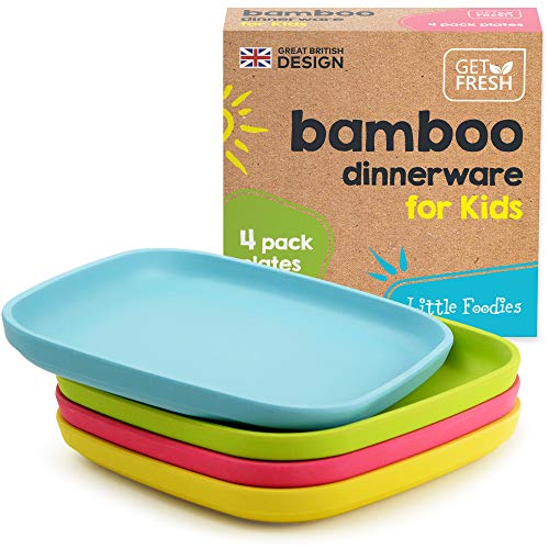 GET FRESH Platos de Bambú para Niños - 4 Piezas Juego de Platos de Bambu para Bebes sin BPA - Reutilizable Vajilla Infantil Fibra de Bambu Aptas para el Lavavajillas - Bamboo Kids Plates