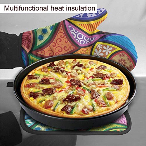 gfhfdjhf Conjunto de Guantes y Soportes para ollas Abstractos Coloridos, Guantes de Horno avanzados Resistentes al Calor y Soportes para ollas de Cocina, Guantes de Cocina para cocinar