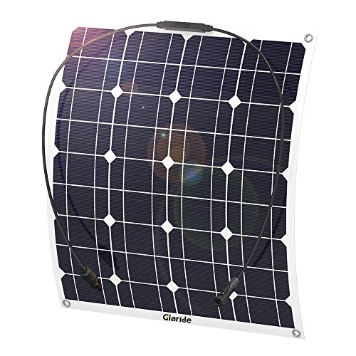 GIARIDE 50W 18V 12V Solar Panel Monocristalino Célula Placa Solar Flexible Fotovoltaico Módulo Cargador Batería Ligero Impermeable con Mc4 Conector off Grid para Techo, RV, Barco