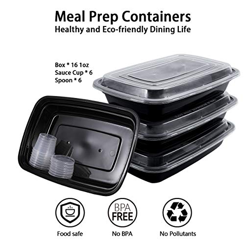 Gifort 【16PACK】 Recipientes para preparación de Comidas de con Tapas, Fiambrera Reutilizable sin BPA, Compatible con microondas/lavavajillas/congelador, apilable + 6 Tazas de Salsa y 6 cucharas