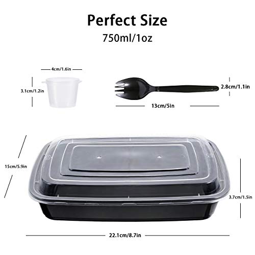 Gifort 【16PACK】 Recipientes para preparación de Comidas de con Tapas, Fiambrera Reutilizable sin BPA, Compatible con microondas/lavavajillas/congelador, apilable + 6 Tazas de Salsa y 6 cucharas