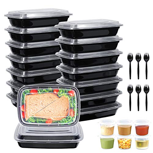 Gifort 【16PACK】 Recipientes para preparación de Comidas de con Tapas, Fiambrera Reutilizable sin BPA, Compatible con microondas/lavavajillas/congelador, apilable + 6 Tazas de Salsa y 6 cucharas