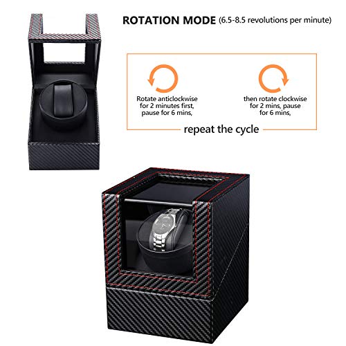 Gifort Caja de enrollador de Reloj automático, Caja de Reloj de Cuero Gifort Single Watch enrollador PU con Motor silencioso, Alimentado por batería o Adaptador de CA