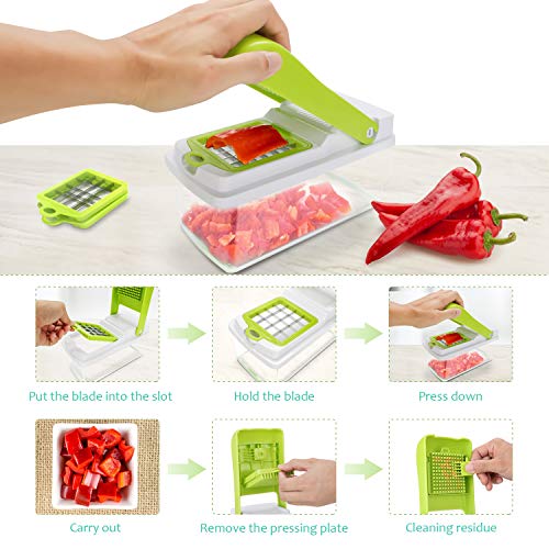 Gifort Cortador de Verdura, Mandolina de Verduras 16 en 1 Multifuncional Mandolina de Cocina Slicer 7 Cuchillas Acero Inoxidable, Guantes,Protector de Mano para Cortar Frutas/Verduras