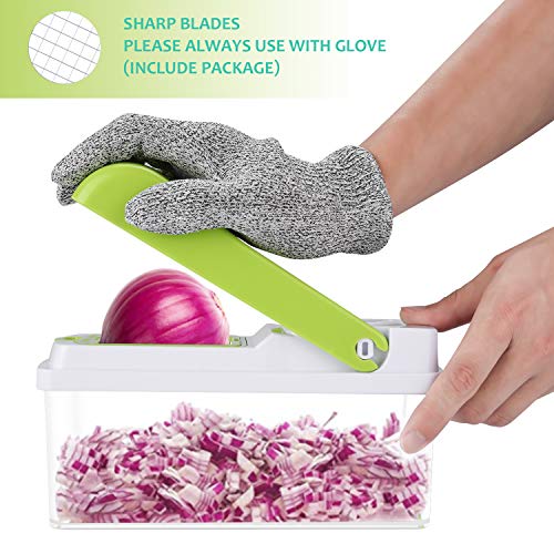 Gifort Cortador de Verdura, Mandolina de Verduras 16 en 1 Multifuncional Mandolina de Cocina Slicer 7 Cuchillas Acero Inoxidable, Guantes,Protector de Mano para Cortar Frutas/Verduras