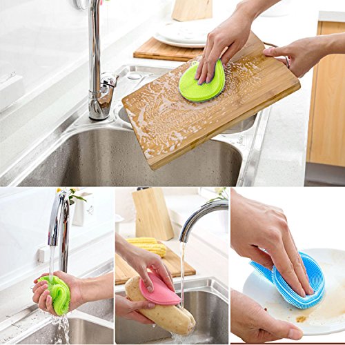 Gifort Esponja de Silicona, 5 Piezas Silicona Esponja de cocina, Scrubber para Cocina para Ollas de Cocina, Tazón de Fuente de Pan, Frutas y Verduras