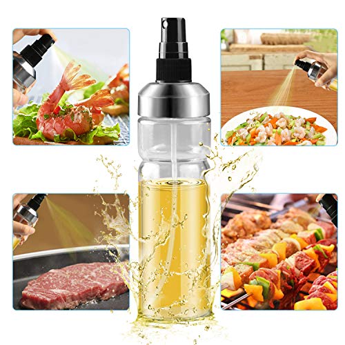 Gifort Pulverizador de Aceite portátil, 180 ML Acero Inoxidable Aceite de Oliva, Botella de Cristal con Cepillo de Tubo Extra y Tubo de Repuesto para Barbacoa, Ensalada, Pan, Hornear