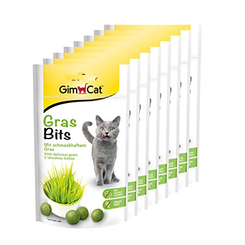 GimCat Gras Bits - Con vitaminas naturales y nutrientes de la hierba deshidratada - Sin azúcar añadido ni cereales - Pack de 8 (8 x 40 g)