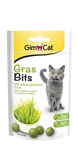 GimCat Gras Bits - Con vitaminas naturales y nutrientes de la hierba deshidratada - Sin azúcar añadido ni cereales - Pack de 8 (8 x 40 g)