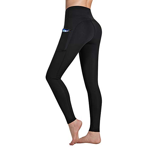 Gimdumasa Pantalón Deportivo de Mujer Cintura Alta Leggings Mallas para Running Training Fitness Estiramiento Yoga y Pilates GI188 (Negro, M)