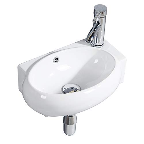 Gimify Lavabo Pequeño de Pared Compacto Lavamanos Cerámico Blanco para Baño (Ovale 420 * 280 * 145mm)