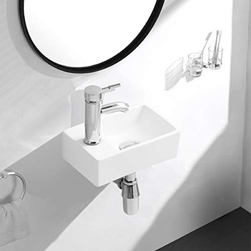 Gimify Lavabo Pequeño Pared Mini Lavamanos Baño Cerámico Blanco, 300x185x90mm