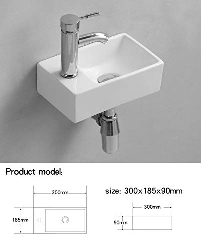 Gimify Lavabo Pequeño Pared Mini Lavamanos Baño Cerámico Blanco, 300x185x90mm