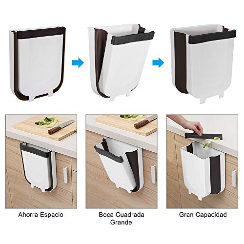 Gindoly Cubos de Basura Colgante para la Cocina, Basura Plegable Extraible para Dormitorio y baño, Cubo de Almacenamiento para Coche, Ahorro de Espacio y Gran Capacidad, 9L Blanco