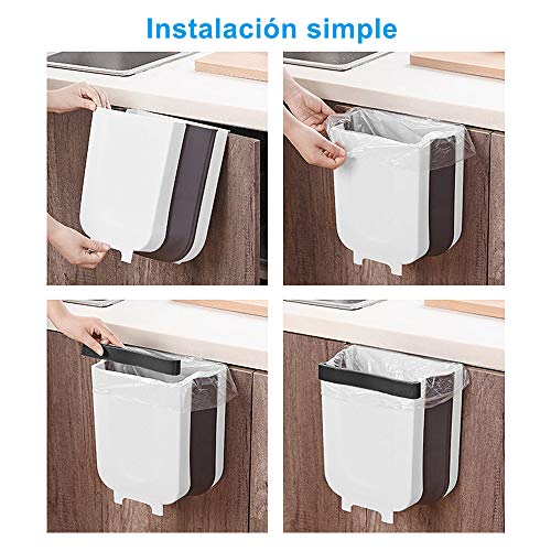 Gindoly Cubos de Basura Colgante para la Cocina, Basura Plegable Extraible para Dormitorio y baño, Cubo de Almacenamiento para Coche, Ahorro de Espacio y Gran Capacidad, 9L Blanco