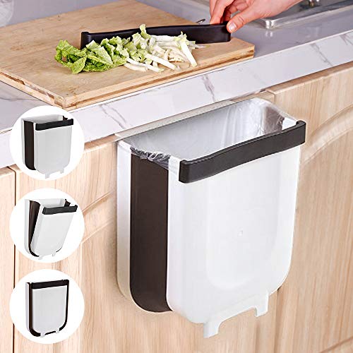 Gindoly Cubos de Basura Colgante para la Cocina, Basura Plegable Extraible para Dormitorio y baño, Cubo de Almacenamiento para Coche, Ahorro de Espacio y Gran Capacidad, 9L Blanco